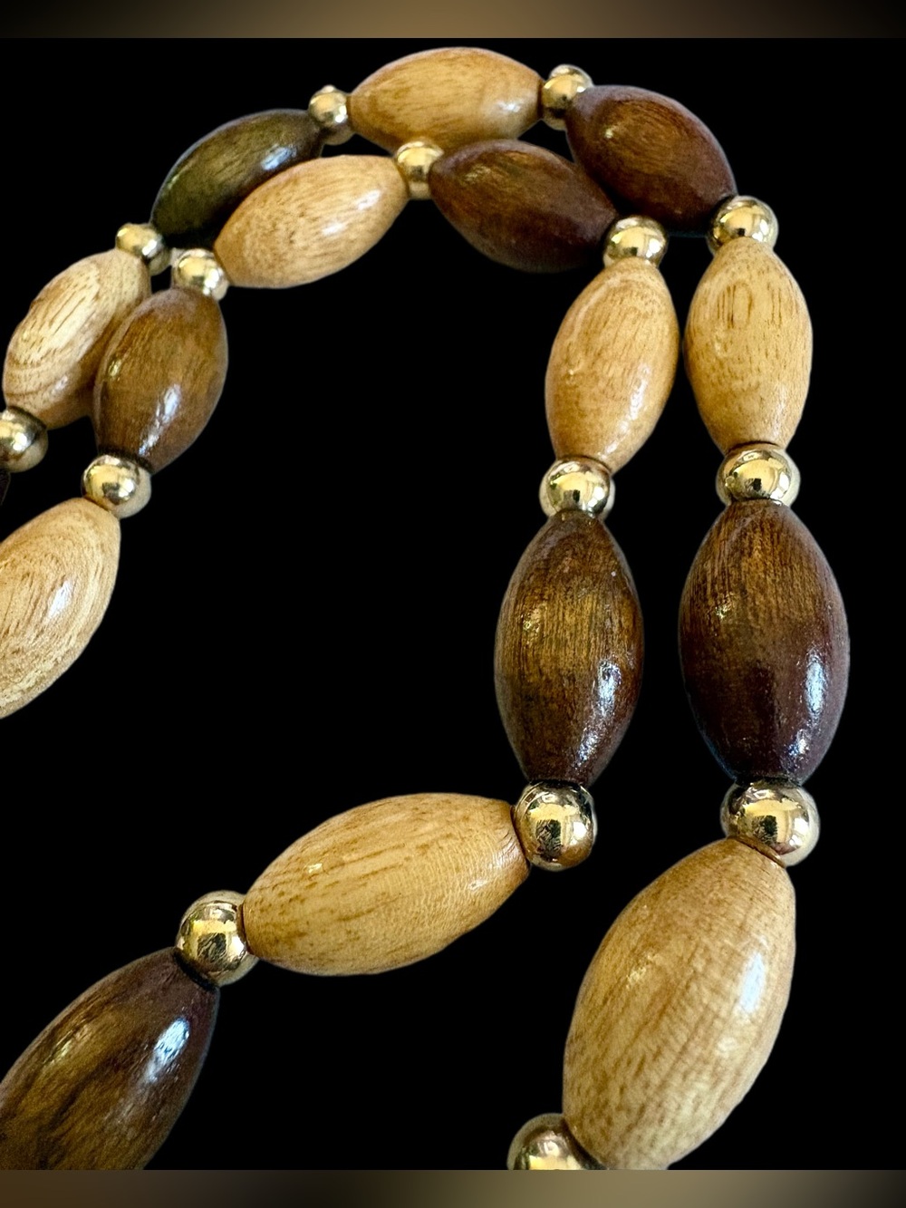 Wooden Beaded Necklace - Neutral Brown & Cream